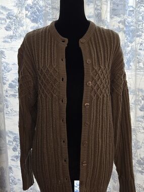 Classic Brown Knit Button-Up Cardigan Sweater